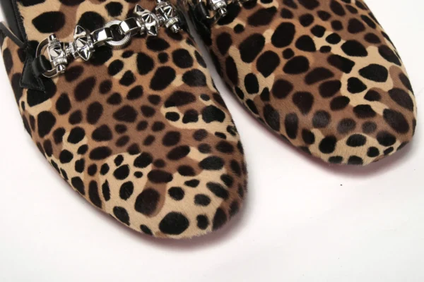 Christian Louboutin Women's Black Brown Leapord Print Open Back Loafer