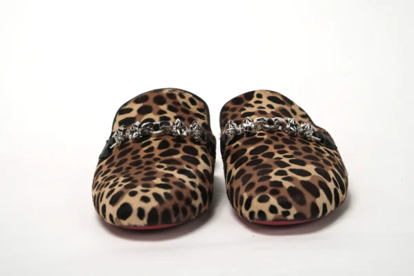 Christian Louboutin Women's Black Brown Leapord Print Open Back Loafer