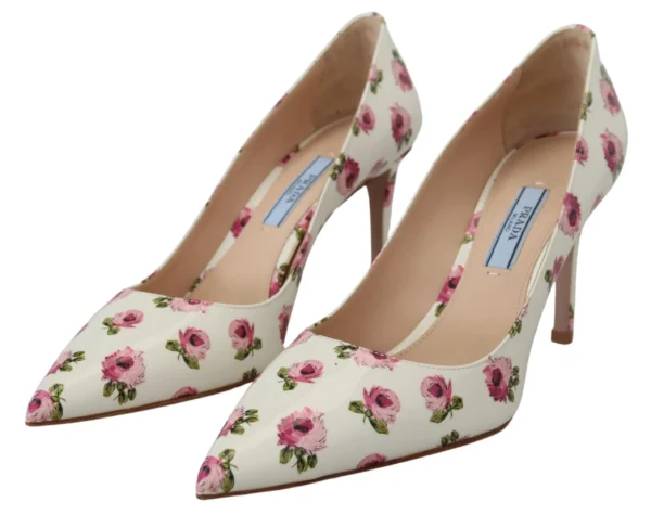 Prada Women's Elegant Floral Print Leather Heels