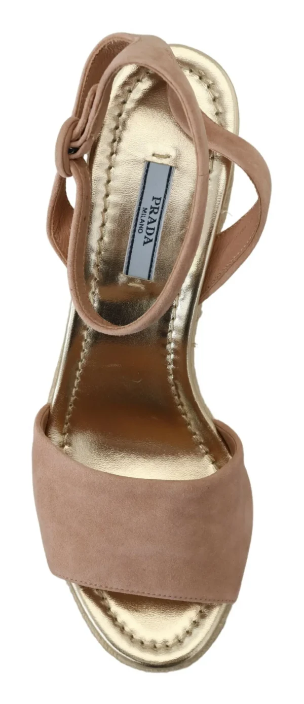 Prada Women's Elegant Suede Ankle Strap Wedge Sandals