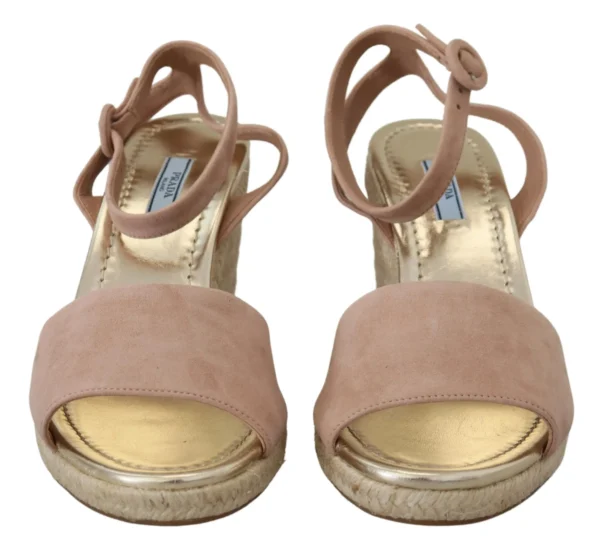 Prada Women's Elegant Suede Ankle Strap Wedge Sandals