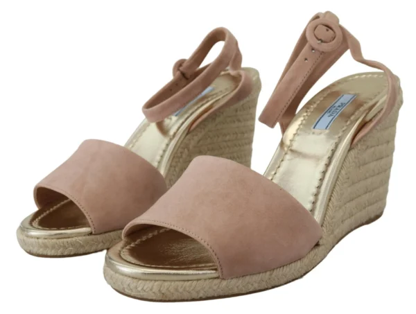 Prada Women's Elegant Suede Ankle Strap Wedge Sandals