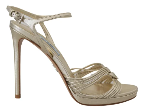 Prada Women's Elegant Gold Stiletto Heel Sandals