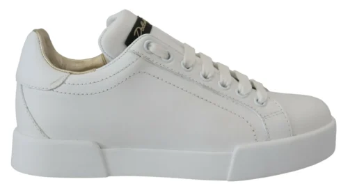 Dolce & Gabbana Women's Elevated White Lace-Up Leather Sneakers