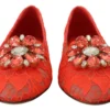 Dolce & Gabbana Women's Elegant Lace Vally Flats in Coral Red
