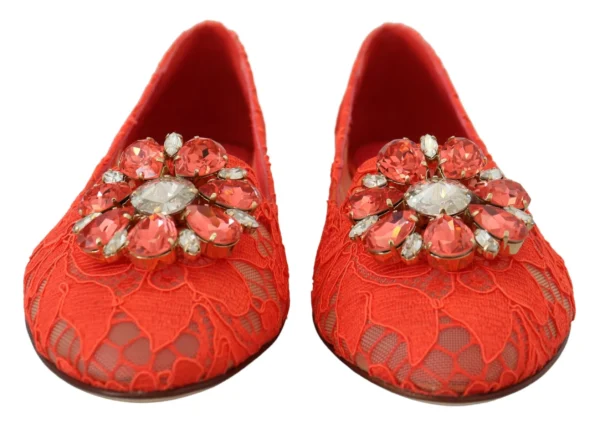 Dolce & Gabbana Women's Elegant Lace Vally Flats in Coral Red