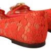 Dolce & Gabbana Women's Elegant Lace Vally Flats in Coral Red