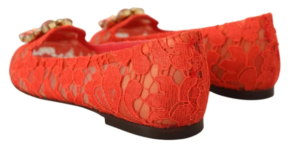 Dolce & Gabbana Women's Elegant Lace Vally Flats in Coral Red