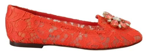 Dolce & Gabbana Women's Elegant Lace Vally Flats in Coral Red