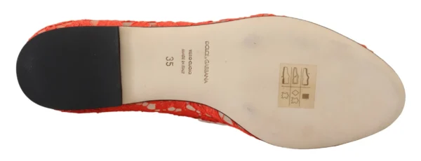 Dolce & Gabbana Women's Elegant Lace Vally Flats in Coral Red