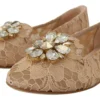 Dolce & Gabbana Women's Elegant Beige Lace Vally Flats with Crystal Accent