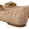 Dolce & Gabbana Women's Elegant Beige Lace Vally Flats with Crystal Accent