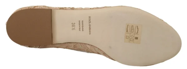 Dolce & Gabbana Women's Elegant Beige Lace Vally Flats with Crystal Accent