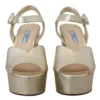 Prada Women's Elegant Gold Leather Block Heel Sandals