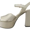 Prada Women's Elegant Gold Leather Block Heel Sandals