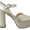 Prada Women's Elegant Gold Leather Block Heel Sandals