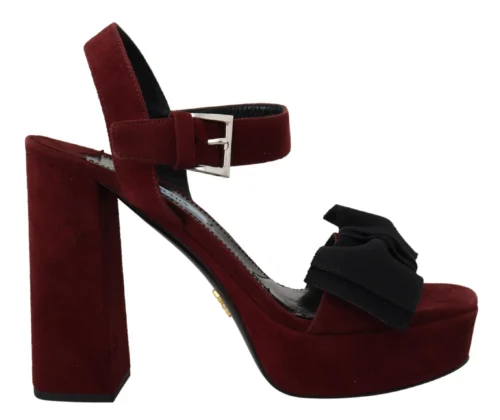 Prada Women's Maroon Suede Ankle Strap Sandals Luxury Footwear