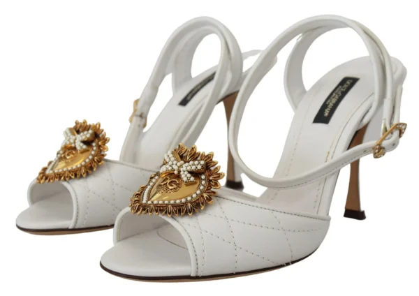 Dolce & Gabbana Women's Devotion Embellished White Leather Stilettos