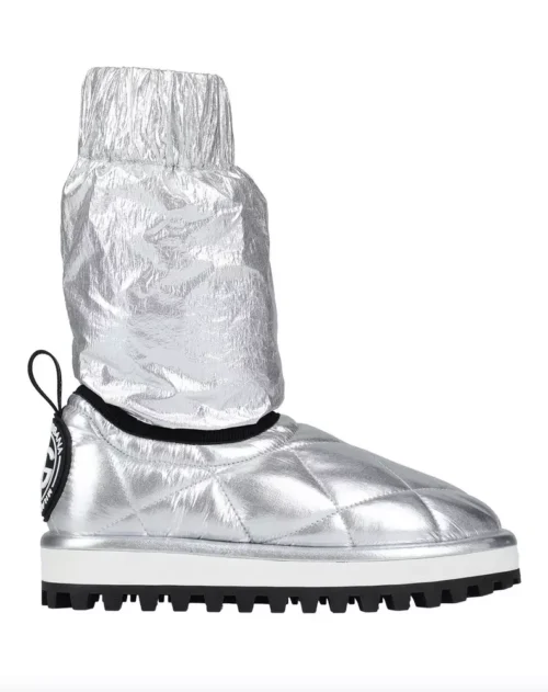 Dolce & Gabbana Women's Chic Silver-Tone Ankle Boots with Logo Applique