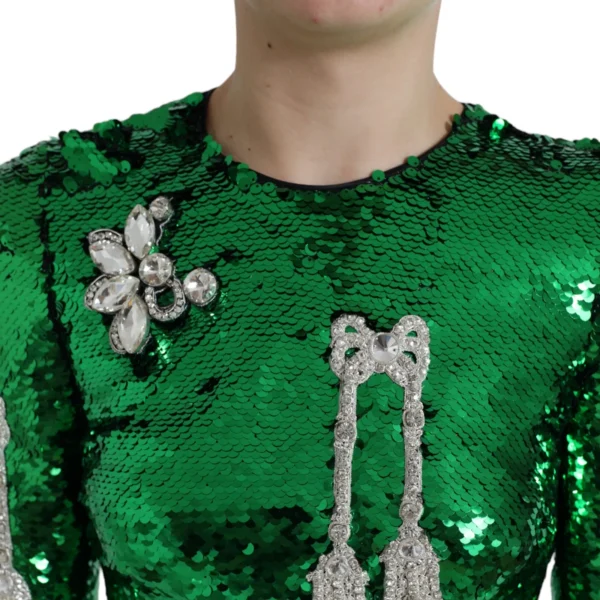 Dolce & Gabbana Women's Elegant Below Knee Green Embroidered Dress