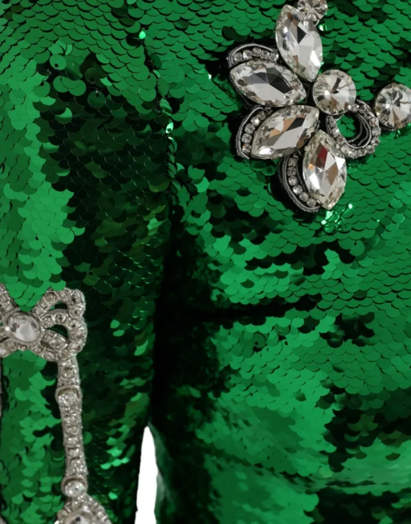 Dolce & Gabbana Women's Elegant Below Knee Green Embroidered Dress