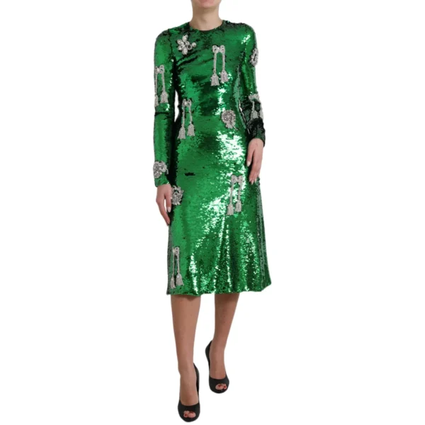 Dolce & Gabbana Women's Elegant Below Knee Green Embroidered Dress