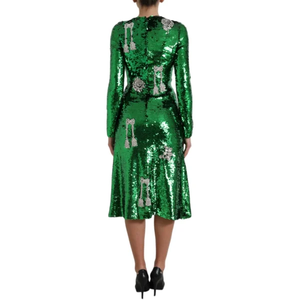 Dolce & Gabbana Women's Elegant Below Knee Green Embroidered Dress