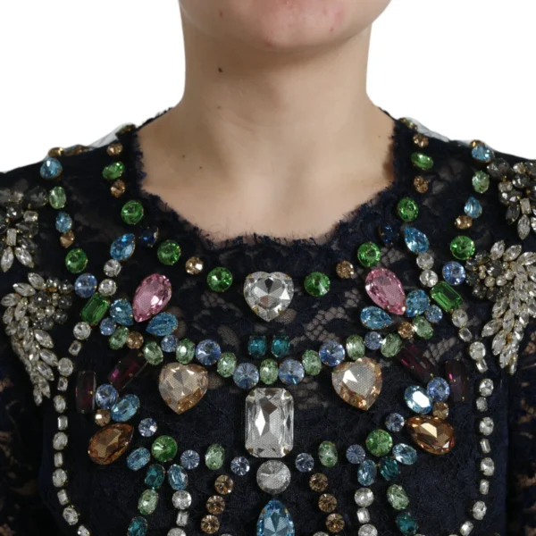 Dolce & Gabbana Women's Crystal Embellished Navy Blue Flare Dress