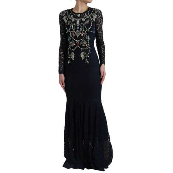 Dolce & Gabbana Women's Crystal Embellished Navy Blue Flare Dress