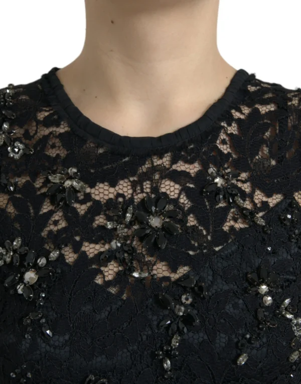 Dolce & Gabbana Women's Exquisite Black Floral Lace Crystal Sheath Dress