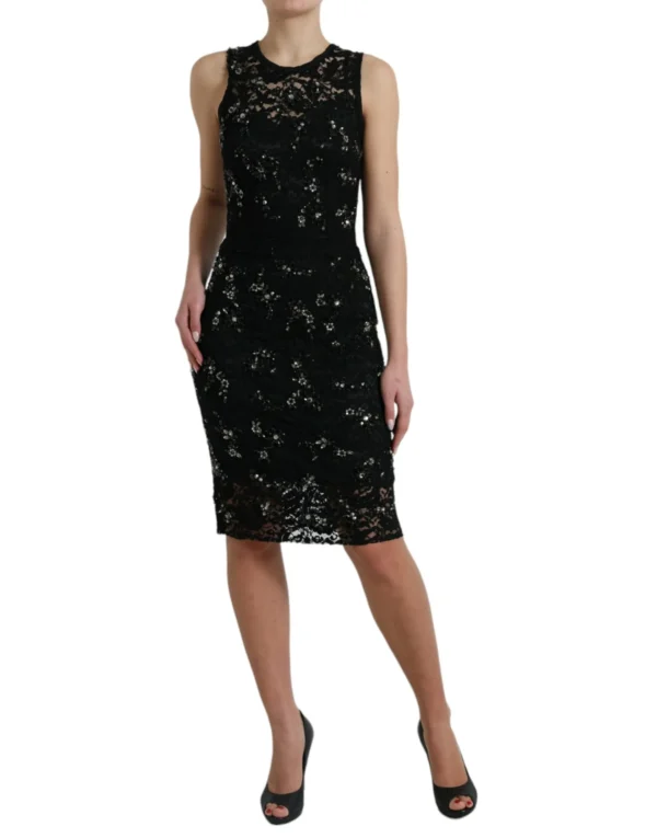 Dolce & Gabbana Women's Exquisite Black Floral Lace Crystal Sheath Dress