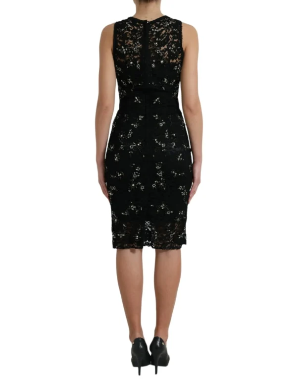 Dolce & Gabbana Women's Exquisite Black Floral Lace Crystal Sheath Dress
