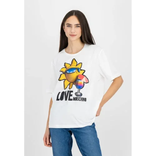 Love Moschino Women's Chic Logo Cotton Tee in Elegant White