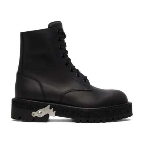 Off-White Women's Sleek Black Leather Ankle Boots