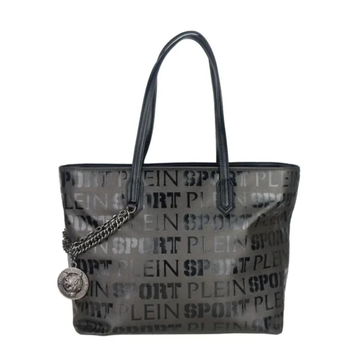 Plein Sport Women's Sleek Black Designer Shopping Bag with Logo Print