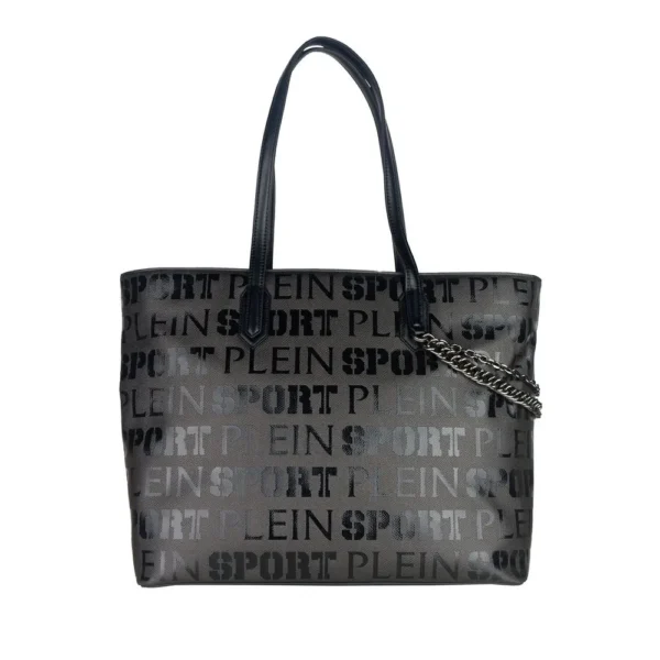 Plein Sport Women's Sleek Black Designer Shopping Bag with Logo Print