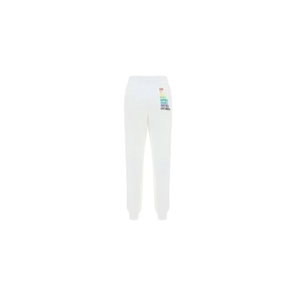 Love Moschino Women's Chic White Cotton Pants with Rainbow Accents