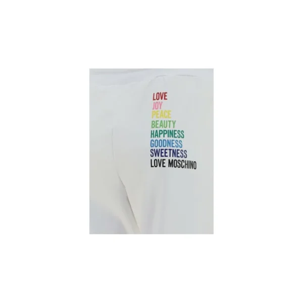 Love Moschino Women's Chic White Cotton Pants with Rainbow Accents