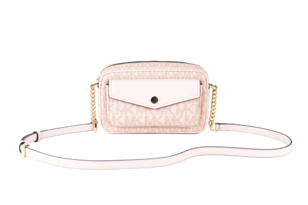 Michael Kors Women's Jet Set Travel Medium Signature PVC Pocket Camera Bag Crossbody Handbag (Powder Blush Multi Signature)