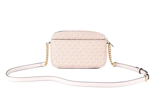 Michael Kors Women's Jet Set Travel Medium Signature PVC Pocket Camera Bag Crossbody Handbag (Powder Blush Multi Signature)