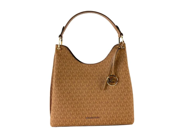 Michael Kors Women's Joan Large Signature Leather Slouchy Shoulder Bag Handbag (Luggage Multi Signature)