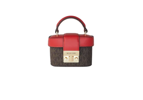 Michael Kors Women's Rose Mini Signature PVC Leather Trunk Crossbody Handbag (Brown/Flame)