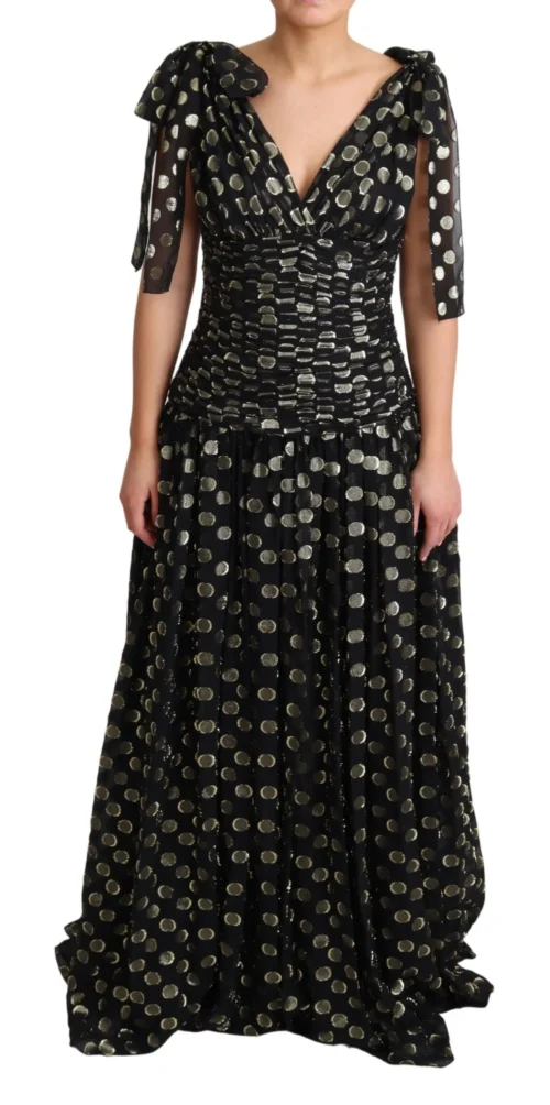 Dolce & Gabbana Women's Elegant Maxi Black Silk Dress with Metallic Accent