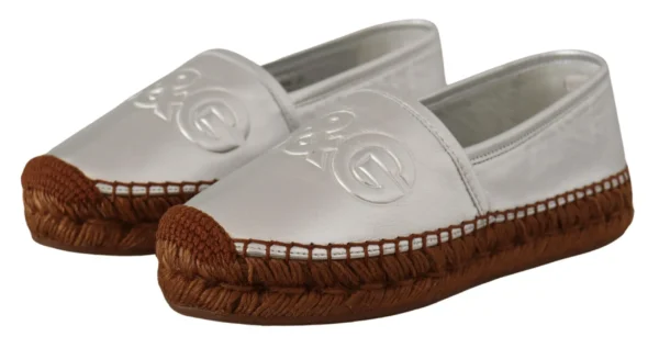 Dolce & Gabbana Women's Silver Leather Flat Espadrilles