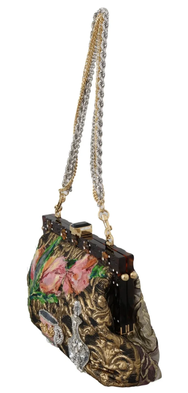 Dolce & Gabbana Women's Elegant Gold Silk Evening Clutch With Exotic Accents