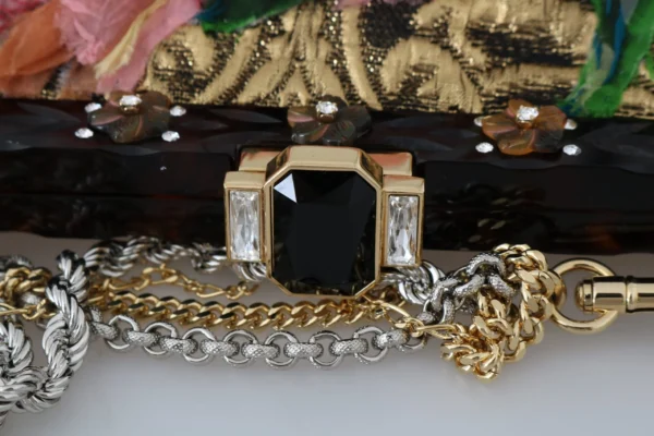 Dolce & Gabbana Women's Elegant Gold Silk Evening Clutch With Exotic Accents
