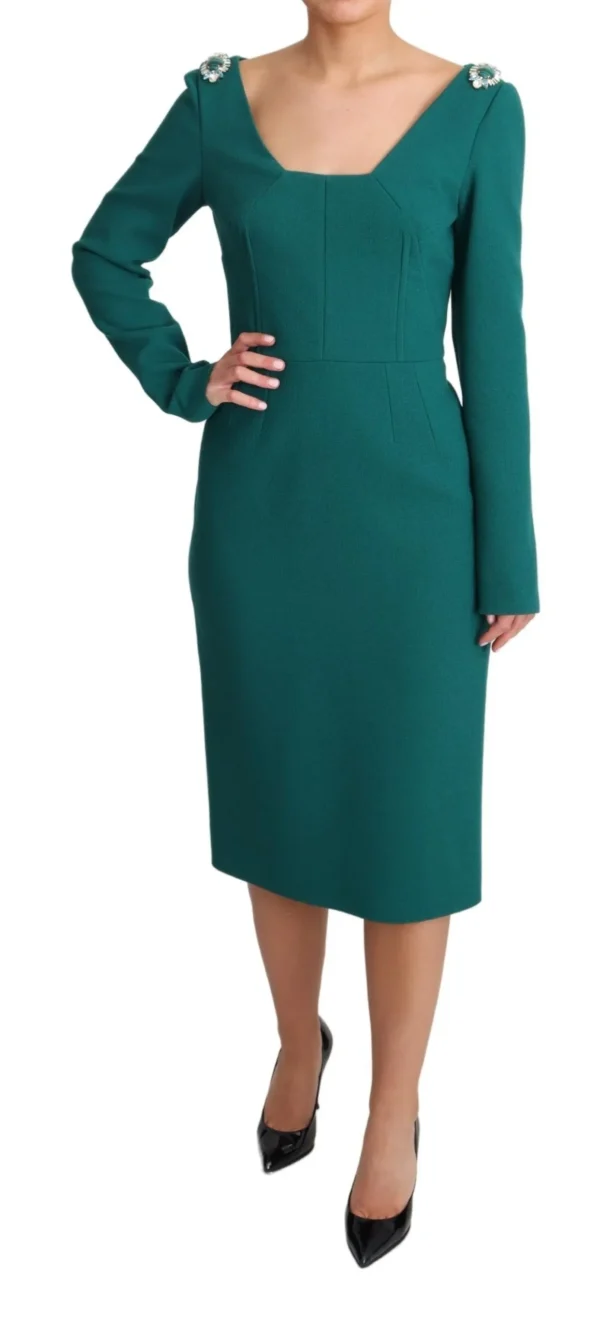 Dolce & Gabbana Women's Emerald Wool Crepe Midi Dress With Crystal Brooches