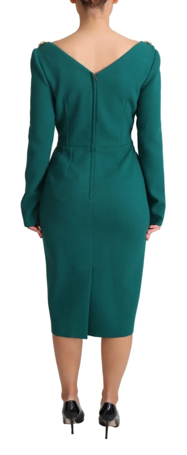 Dolce & Gabbana Women's Emerald Wool Crepe Midi Dress With Crystal Brooches