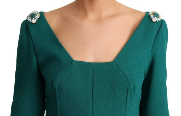 Dolce & Gabbana Women's Emerald Wool Crepe Midi Dress With Crystal Brooches