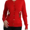 Dolce & Gabbana Women's Red Wool Crystal Floral Cardigan Sweater